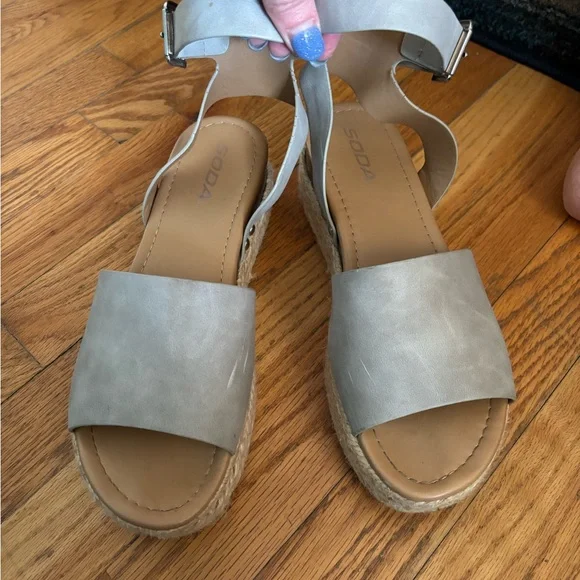 Gray Espadrille Platform Shoes with Ankle Strap - Picture 8 of 12
